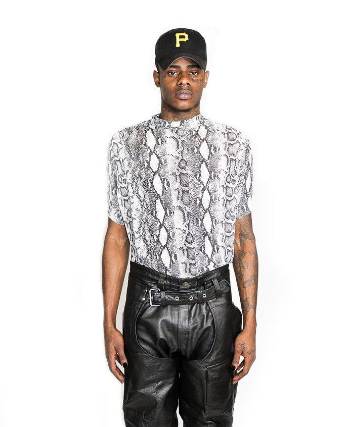 Snakeskin Print Mesh Crewneck Tee