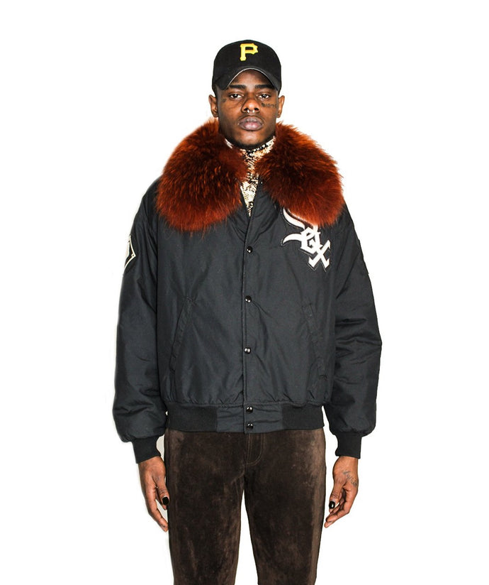 Chicago White Sox Burnt Orange Fox Fur Collared Bomber Jacket